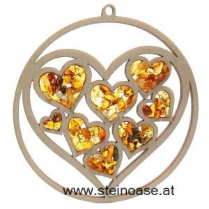 Fensterbild Suncatcher Bernstein - HERZEN in HERZ Ø 11cm